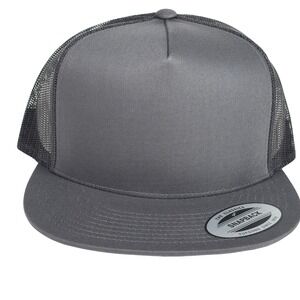 Yupoong The Classics Snapback Trucker Hat Gray Mesh Flat Bill Cap 6006 5-Panel